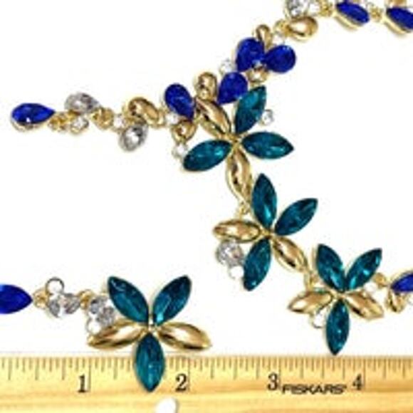 New Necklace Earrings Blue Rhinestones Choker 18" 20" jewelry set Lot M21 - Picture 4 of 5